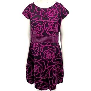 Feraud Purple Embroidered Wool Blend Short Sleeve Fit and Flare Dress size 10